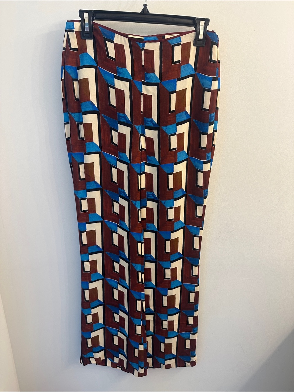 Zara ZW Collection Geometric Zlare Pants in Blue, Brown & Cream NWOT SZ XS